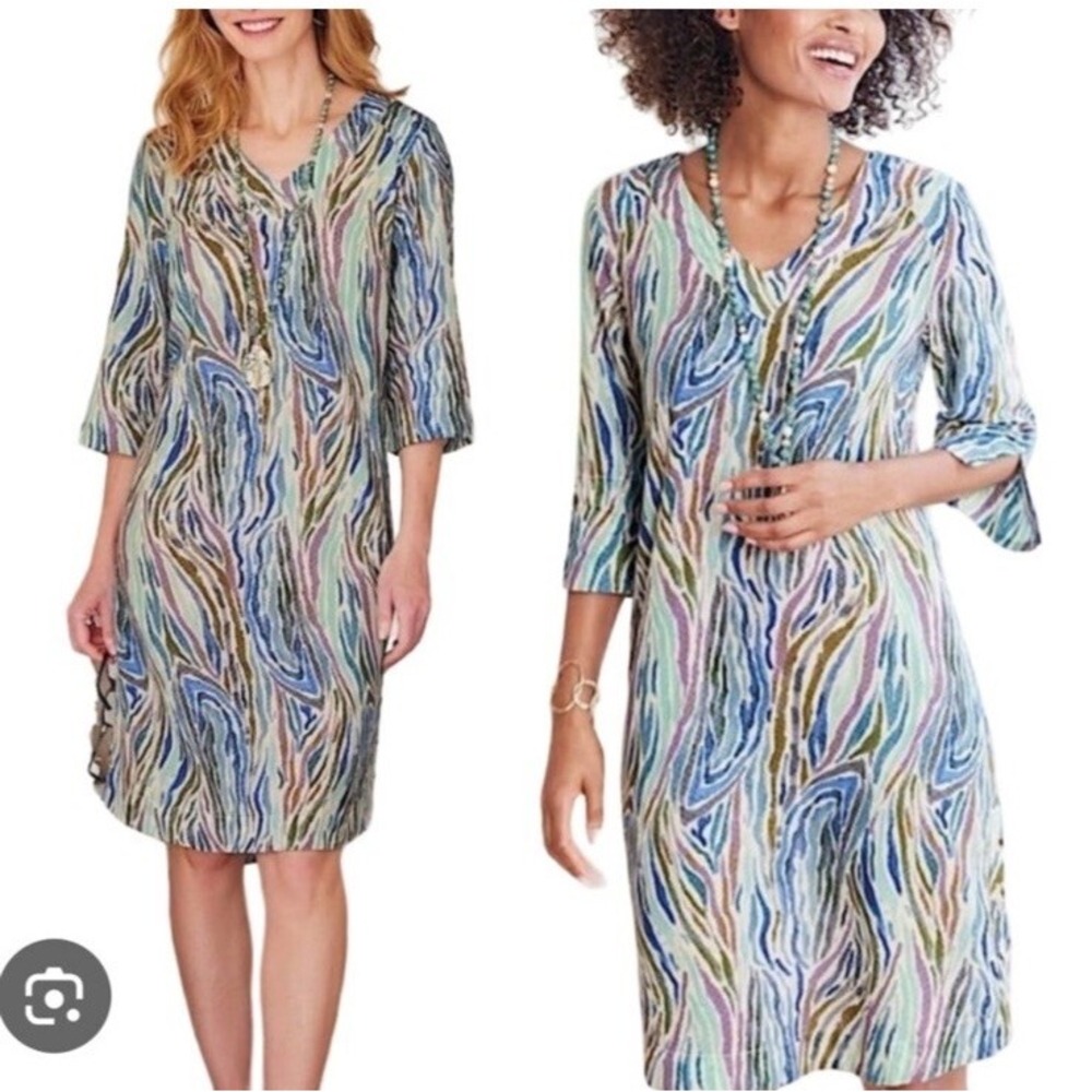 Soft Surroundings Pastiano Colorful Artsy Boho Cotton Dress 1X Spring Lightweigh